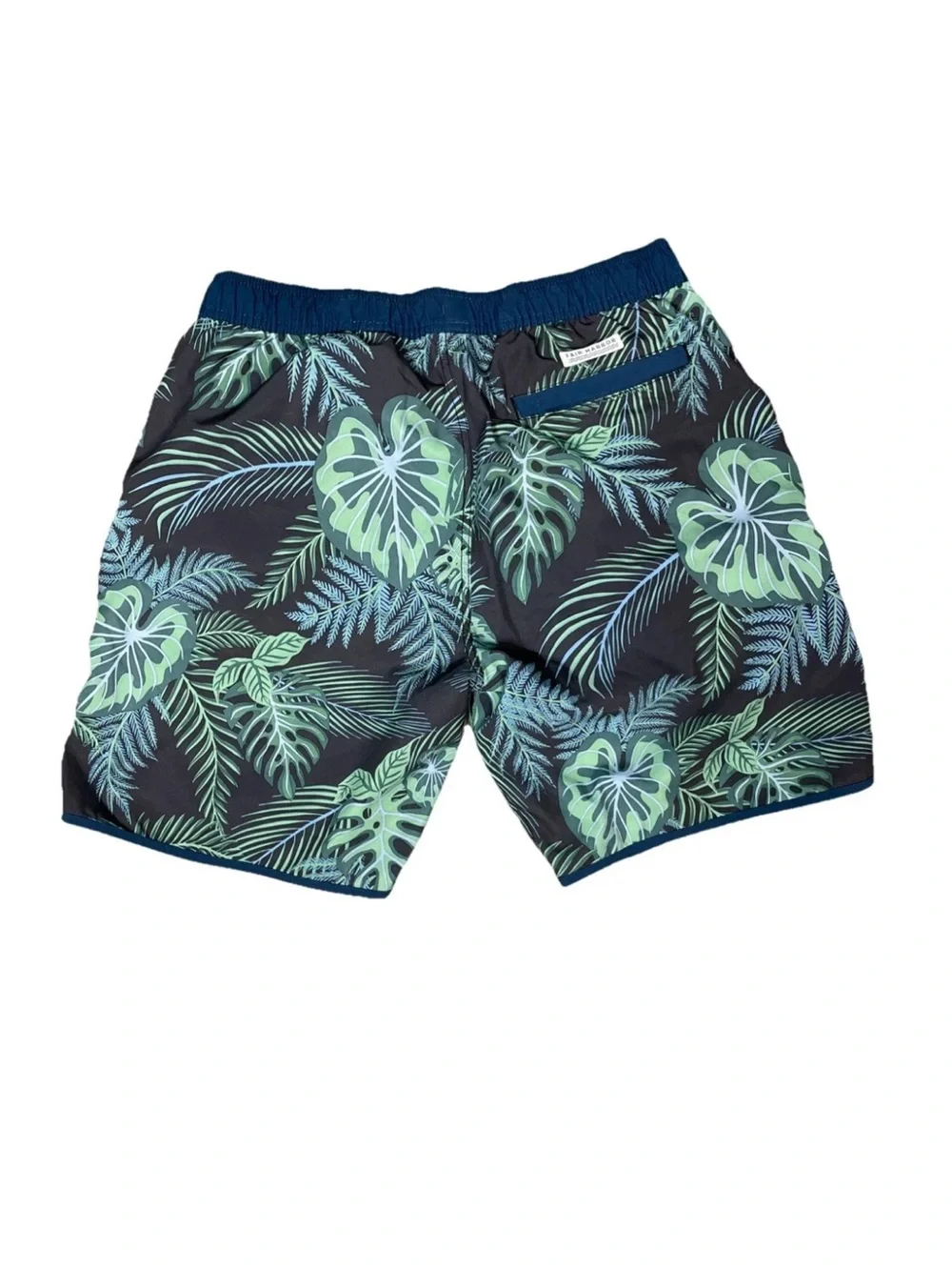 Fair Harbor Swim Shorts Mens Large Navy Green Tropical Trunks Lined Drawstring